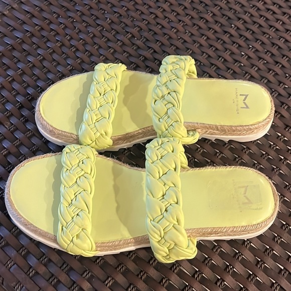Marc Fisher Jaimee Leather Jute Flat Espadrille Sandal Citron Size 8 - Picture 3 of 11